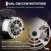 Garvee 5HP SPL Air Compressor Electric Motor 115/230V 56 Frame 3450 RPM Ultra Quiet Dual Rotation