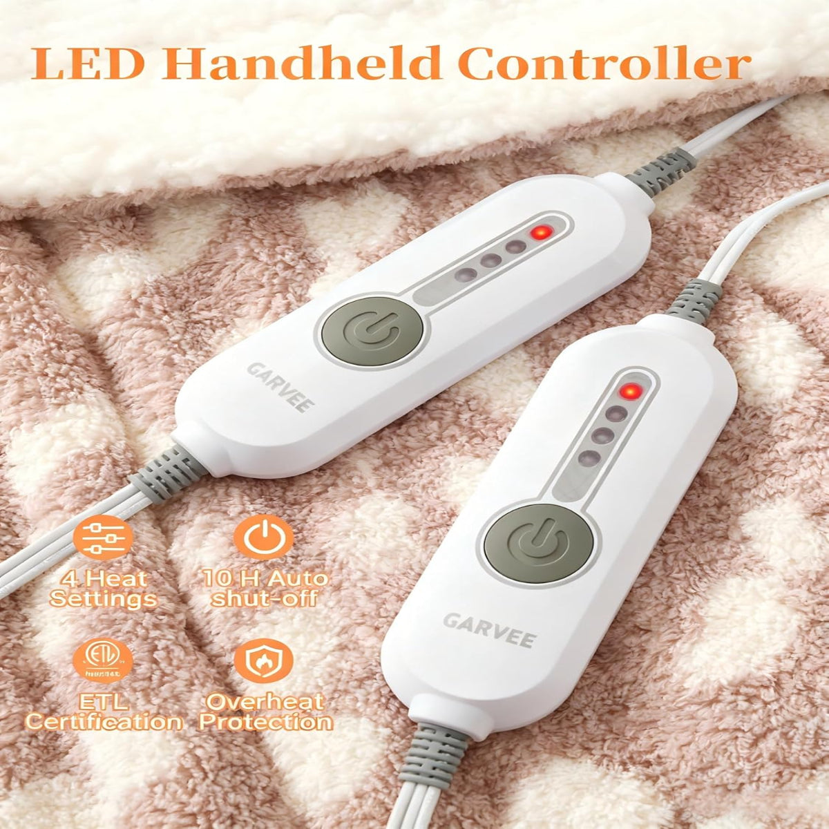 Garvee King Size Electric Blanket, Heated Blanket Dual Control Soft Double Sherpa Cozy with 4 Heating Levels & 10H Auto Off, Over-Heat Protection, Machine Washable, ETL Certification, Pink 90"x100"