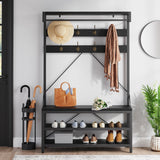 Garvee Industrial Hall Tree Storage Shoe Bench, 72" Mudroom Hall Tree with 8 Hanging Hooks, Shoe Rack, Storage Shelf Hanging Bar, Coat Rack Shoe Bench for Entryway, Black - Black