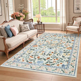 Garvee Washable Rug 6x9 Low Pile Farmhouse Floral Rug Non-Shedding Indoor Foldable Carpet Green - Green