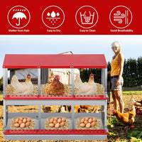 Garvee 6 Compartment Chicken Nesting Box - Heavy Duty Metal Coop with Roll Away Egg Collection, Perch, Lid Cover for Egg Protection - Wall Mount/Free Standing Nest Box for Chickens, Hens, Ducks