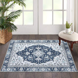 Garvee Washable Vintage Floral Area Rug 2x3- Non-Slip Print, Non-Shedding, Soft Foldable Carpets for Dining Room, Bedroom, Living Room, Kitchen Entryway, Blue - Blue