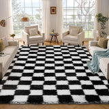 Garvee Plush Area Rug Fluffy Soft 4x6 Black & White Checkered Carpet Indoor Floor Rug for Bedroom Living Room - Black & White
