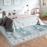 Garvee 5x7 Vintage Floral Distressed Rug Low Pile Non-Shedding Floor Cover Boho Indoor Soft Living Room Rug Non Slip Thin Rug Foldable Washable Throw Carpet for Bedroom Home Office Decor - Green