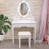 Garvee Girls Vanity Desk with Mirror and Lights, Makeup Dressing Table with with Lighted Mirror and Stool,Modern Bedroom Dressing Table with 5 Large Drawers for Kids Women Girls,White - White