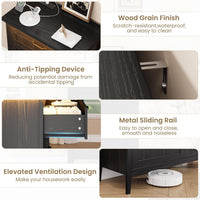 Garvee 5 Drawer Dresser for Bedroom with Charging Station and LED Lights, Farmhouse 44.9" Tall Chest of Dresser with Large Storage for Living Room, Hallway & Entryway, Black