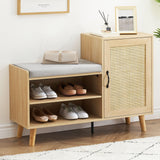 Garvee Shoe Bench with Storage Shoe Cabinet, 2-in-1 Rattan Shoe Cabinet with Seat Cushion, Adjustable and Open Shelves Shoe Rack for Entryway, Hallway, Living Room