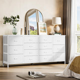 Garvee 63" W White Dresser TV Stand for 65 70 75 Inch TV, 14 Drawer for Bedroom with Power Outlets, Large Long Fabric Dresser Entertainment Center