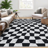 Garvee Washable Rugs 9x12 Rug for Living Room Checkered Rug Non Slip Black Plaid Rug Soft Large Area Rug for Bedroom Stain Resistant Throw Rugs Foldable Carpet for Dining Room Nursery Black - Black