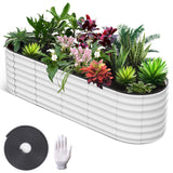 Garvee 8' X 2' X 2' Galvanized Raised Beds for Outdoor, Oval Raised Garden Bed with Open Base, Tool-Free Assembly Planter Raised Boxes for Outdoor Vegetables & Flowers, White - White