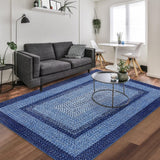 Garvee Bordered Navy Blue 5x7 Braided Collection Modern Washable Rug, Non-Slip, Low Pile Polyester, Vintage Country Cottage, Ideal for Living Room - Navy Blue