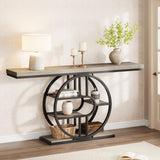 Garvee 55" Console Table Industrial Hallway Sofa Table with Storage Shelves Living Room Hallway, Grey - Grey