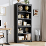 Garvee 5 Tier Bookshelf, 69" Tall Farmhouse Bookcase with Adjustable Shelves, 31.5" W Floor Standing Open Display Storage Rack with Anti-Slip Design for Home Office, Balcony, Library, Study / Living Room, Black - Black