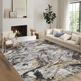 Garvee Modern Abstract Area Rug 10x13 Large Machine Washable Rug, Non Slip Faux Wool Soft Floor Carpet, Low Pile Foldable Accent Rug for High Traffic Areas in Living Room, Bedroom, Gray - Gray