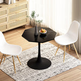 Garvee 31.50" Modern Octagonal Coffee Table with Printed White Marble Top Metal Base for Dining Room Kitchen Living Room - Marble