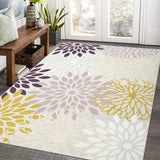 Garvee Area Rug 4 x 6 Floral Vintage Rug Medallion Cottagecore Rug Machine Washable Rug for Bedroom Living Room Nursery Kids Playroom Floral Floor Mat Small Area Rug for Entry Way, Beige - Beige Yellow