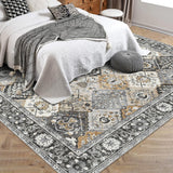 Garvee Moroccan Trellis Area Rug 4x6 Washable Vintage Floral Print Rugs, Boho Non Slip Indoor Carpet for Entryway Living Room Kitchen Bedroom Laundry Room, Grey Brown - Gray Brown