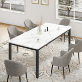 Garvee 78.7" Large Rectangle Dining Table for 6-8 People, Kitchen Table with Sturdy Metal Legs, Modern Industrial Dinner Table for Living Room, Office, White - White