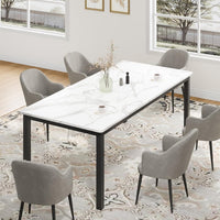 Garvee 78.7" Large Rectangle Dining Table for 6-8 People, Kitchen Table with Sturdy Metal Legs, Modern Industrial Dinner Table for Living Room, Office, White