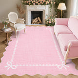 Garvee Scalloped Bow Rug Solid Pink Washable Non Slip 8x10 for Living Room Dorm Nursery Kids Room - Pink