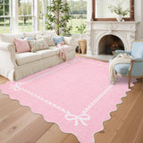 Garvee Scalloped Bow Rug Solid Pink Washable 9x12 Non Slip Nursery Dorm Living Room - Pink