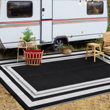 Garvee Outdoor Rug 10x14 Waterproof Reversible Plastic Straw Rug for Patio Camping Black/White Panel - Black & White