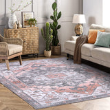 Garvee Machine Washable Area Rug 5x8 Non Slip Vintage Medallion Rug for Living Room Bedroom Traditional Distressed Accent Rug Home Decor Floor Decoration Carpet Mat, Peach - Orange Red