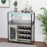 Garvee Wine Cabinet, Bar Cabinet W Led Light, Storage Shelf, Glass Holder, and Buffet Mesh Door, Small Kitchen Sideboard Buffet Sideboard, Freestanding Liquor Cabinet for Living Room, Dining Room - Grey