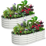 Garvee 2-Pack 6'x3'x1.5' Oval Galvanized Raised Garden Beds - Open Base Metal Planters, Tool-Free Assembly, Large Outdoor Planter Boxes for Vegetables, White - White