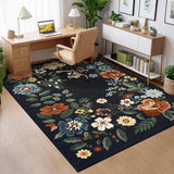 Garvee Floral Black 8x10 Large Area Rug Washable Living Room Rug, Non-Slip Non-Shedding Floor Carpet, Low Pile Foldable Printed Carpet for Bedroom, Nursery, Office - Black