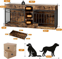 Garvee Dog Crate Furniture for 2 Dogs, 78.7" Large Dog Kennel Indoor with 2 Storage Drawers, 3 Shelves and Feeding Bowls, Double Dog Crate TV Stand for Small and Medium Dogs, Brown