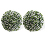 Garvee 16" Artificial Topiary Rose Balls Set of 2 Hanging Grass Ball for Home Decor Indoor Outdoor, White - White