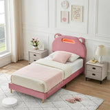 Garvee Twin Bed Frame with LED Lights, Upholstered Platform Bed with Headboard & Wooden Slats Support, Noise-Free, No Box Spring Needed (Pink) - pink