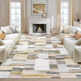 Garvee Washable Area Rugs 9x12 Khaki & Grey - Non Slip, Stain Resistant, Low Pile Geometric Rug for Living Room & Bedroom - Gray Multi