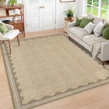 Garvee Modern Jute 8x10 Scalloped Washable Area Rugs for Living Room, Solid Rug for Bedroom Girls, Non Slip Throw Carpet with Rubber Back, Soft Dorm Nursery Scalloped 8x10 Rugs for Dining Room - Jute