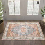 Garvee Vintage Boho Floral Area Rug, Washable Non-Shedding Low Pile Indoor Carpet, Non-Slip Rubber Backing for Bedroom, Living Room, Dining Room, Office, Pink, 2 x 3 - Natural