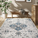 Garvee Washable Rugs 8x10 Rug for Living Room Distressed Vintage Rug for Bedroom Tribal Medallion Office Rug Low Pile Neutral Soft Nursery Rug Non Slip Farmhouse Floor Cover Beige Grey - Beige Gray
