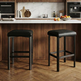 Garvee 24 Inches Bar Stools Set of 2, PU Leather, Counter Height, Black, Kitchen Island & Bar Counter - Black