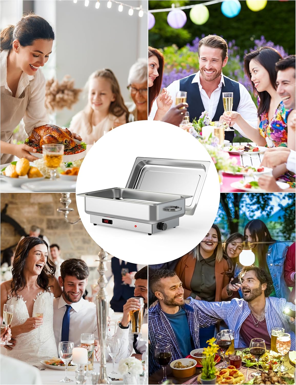 GARVEE 2 PACK Electric Chafing Dish Buffet Set 9 QT Buffet Servers and Warmers Digital Display Temperature Warming Tray Stainless Steel Food Warmer for Parties Weddings Caterings