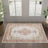 Garvee Washable Floral Print Area Rug, 2x3 Traditional Vintage Boho Indoor Carpet, Non-Shedding Low Pile Floor Mat with Non-Slip Rubber Backing for Bedroom Living Room Dining Room Office, Beige - Beige