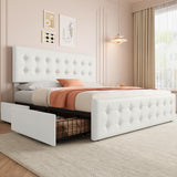 Garvee King Size Bed Frame With Adjustable Headboard, Upholstered Platform Bed Frame With 4 Storage Drawers, Button Tufted Design, Wooden Slats Support, No Box Spring Needed - Beige