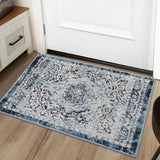 Garvee Entryway Area Rug Vintage Medallion Non-Shedding Non-Slip 2x3 Blue for Indoor Living Room Kitchen - Blue
