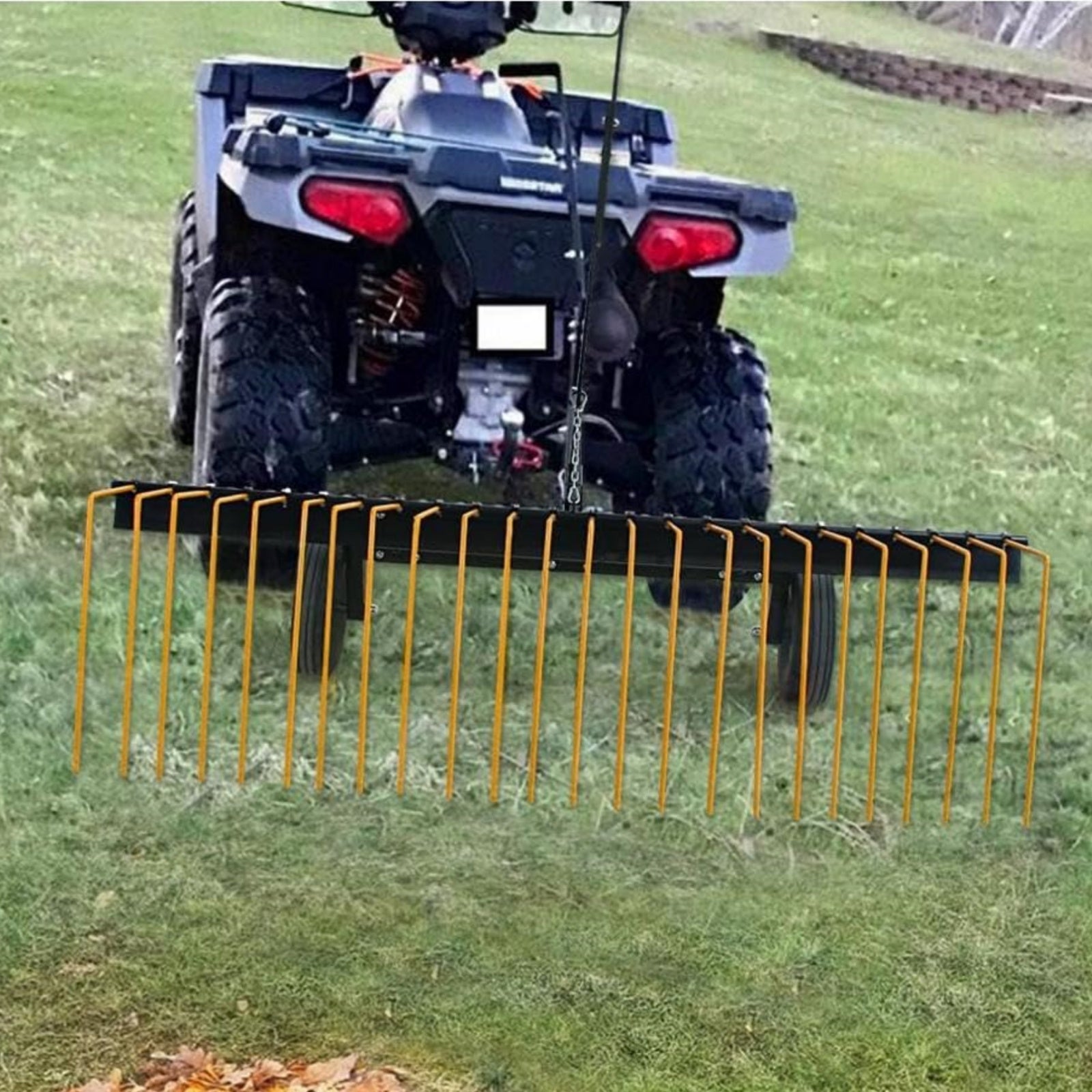 Garvee 60 Inch ATV Tow Behind Durable Corrosion Resistant Steel Pine Straw Rake, Landscape Rake, Dethatcher Rake for Tractor