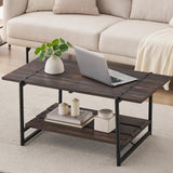Garvee 2-Tier Farmhouse 41'' Large Gray Wood Coffee Table with Storage Shelf -Modern Rustic Metal Rectangle Center Living Room Coffee Table Accent Furniture for Home Office,Easy Assembly - Dark Rustic Oak