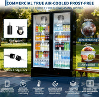 GARVEE 32.5 Cu.ft Double Door Commercial Beverage Cooler - 580-Can Glass Display Fridge | Frost-Free Air-Cooled, Automatic Door Rebound | for Bar/Restaurant/Supermarket (Black)