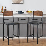 Garvee Bar Stools, Barstools Set of 2 with Footrest and Upholstered Back, 25.2" Bar Chairs for Dining Room Kitchen, Counter Bar, Easy Assembly, Rustic Brown and Gray - Rustic Brown