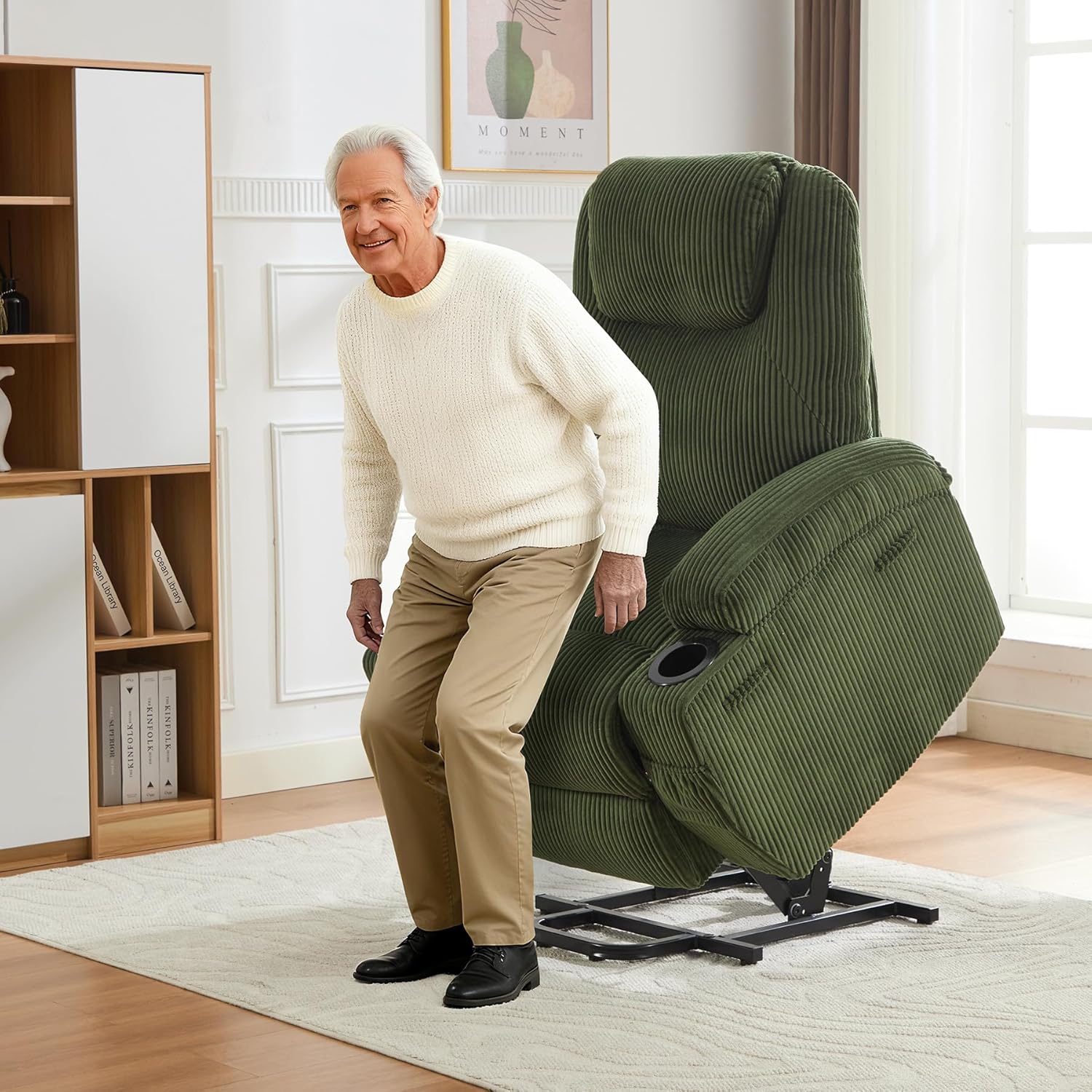 Garvee Electric Power Lift Recliner Chair for Elderly with Massage and Heat, 135°Adjustable Corduroy Electric Recliner Chairs with 2 Cup Holders and Stand Assist for Living Room, Blue