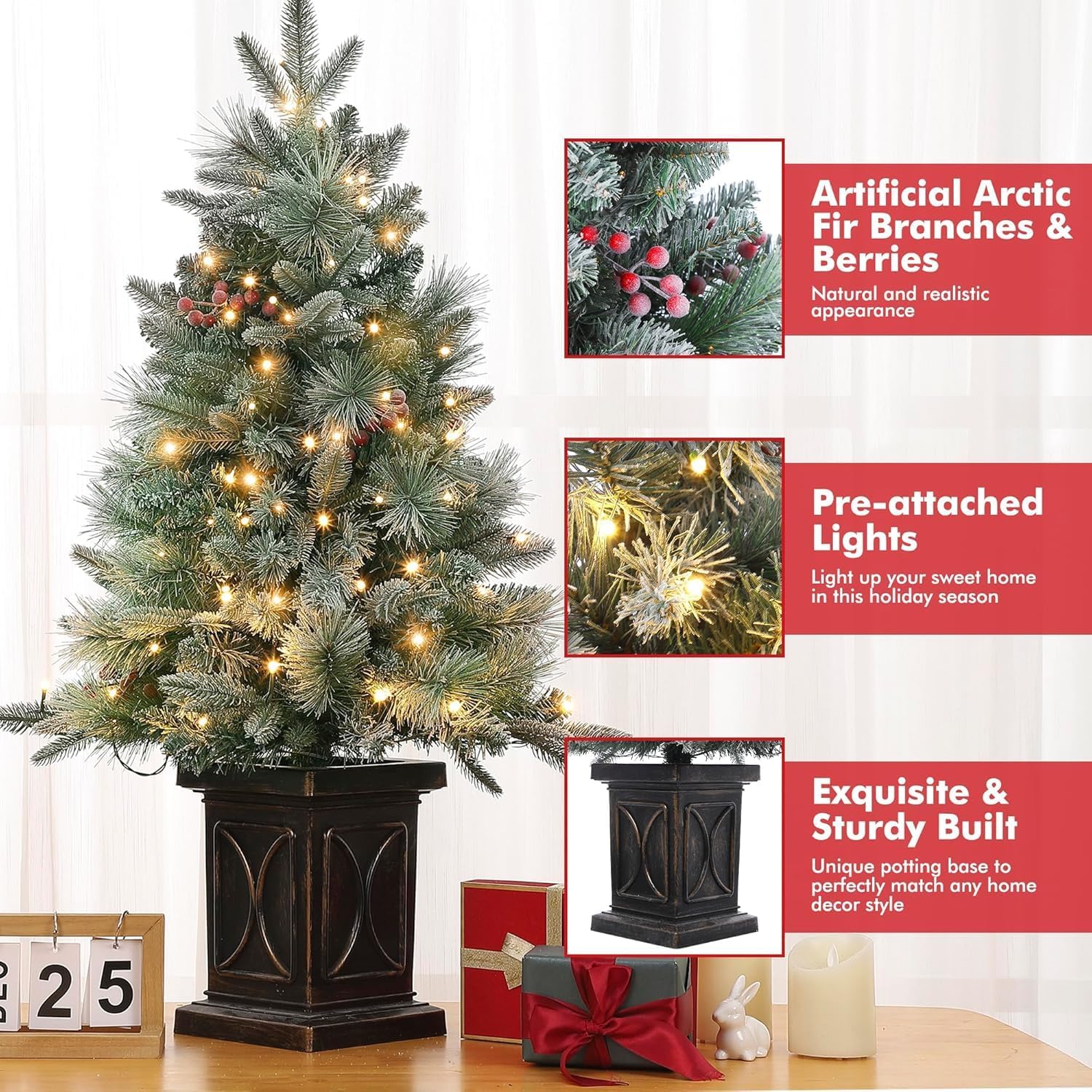 Garvee 2PCS Premium Artificial Christmas Tree with 78 Warm White LEDs - Battery Operated Artificial Christmas Tree with 8 Adjustable Modes, Christmas Tree with Density Branches