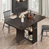 Garvee 47.2" Drop Leaf Dining Table in Movable Design with 2 Storage Shelf and 6 Wheels, Dark Walnut - Dark Walnut