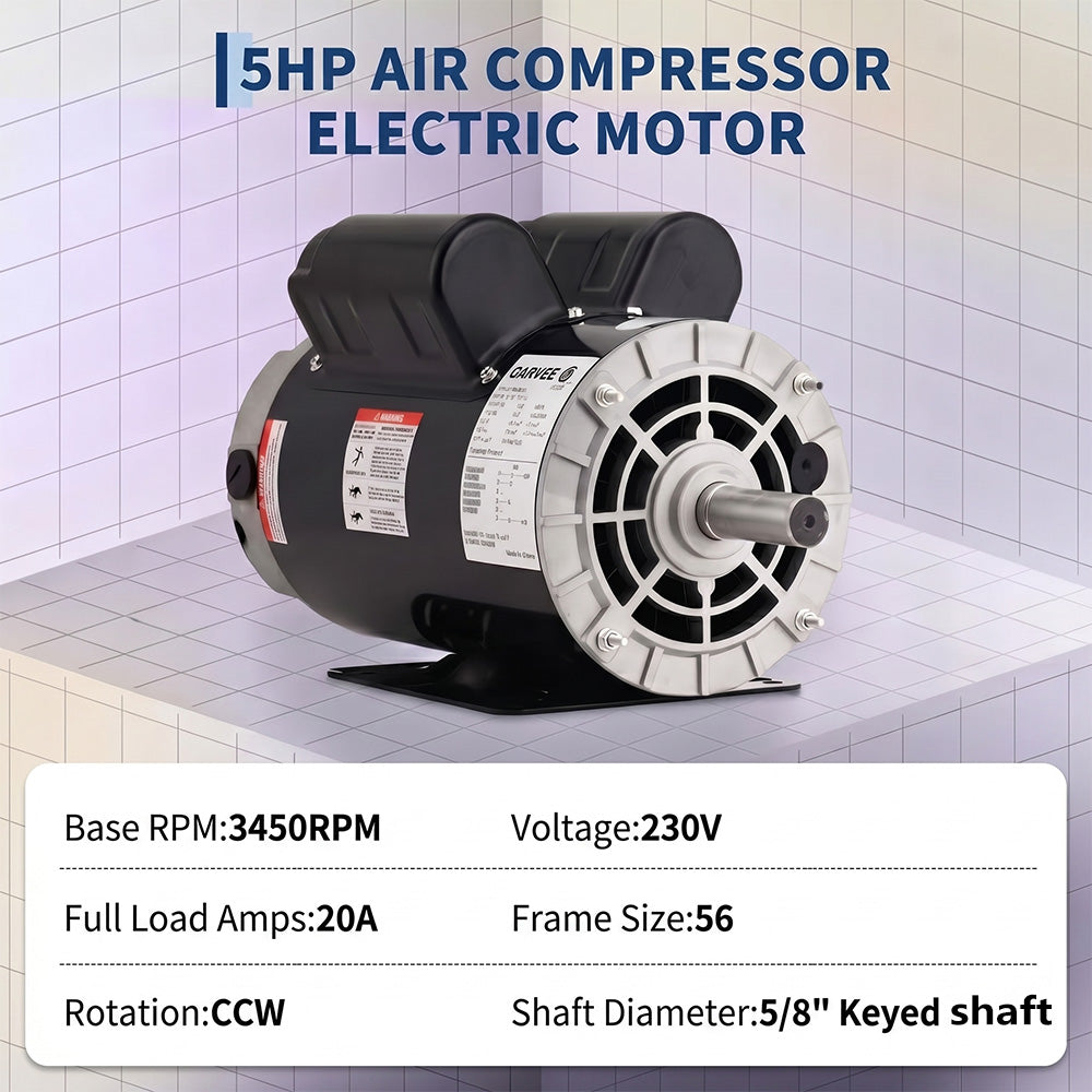 Garvee 5HP SPL Air Compressor Electric Motor 115/230V 56 Frame 3450 RPM Ultra Quiet Dual Rotation